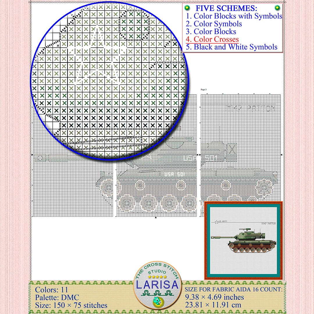 M47 Patton Cross Stitch Pattern | Patton Tank Chart 9 M47 Patton Cross Stitch Pattern