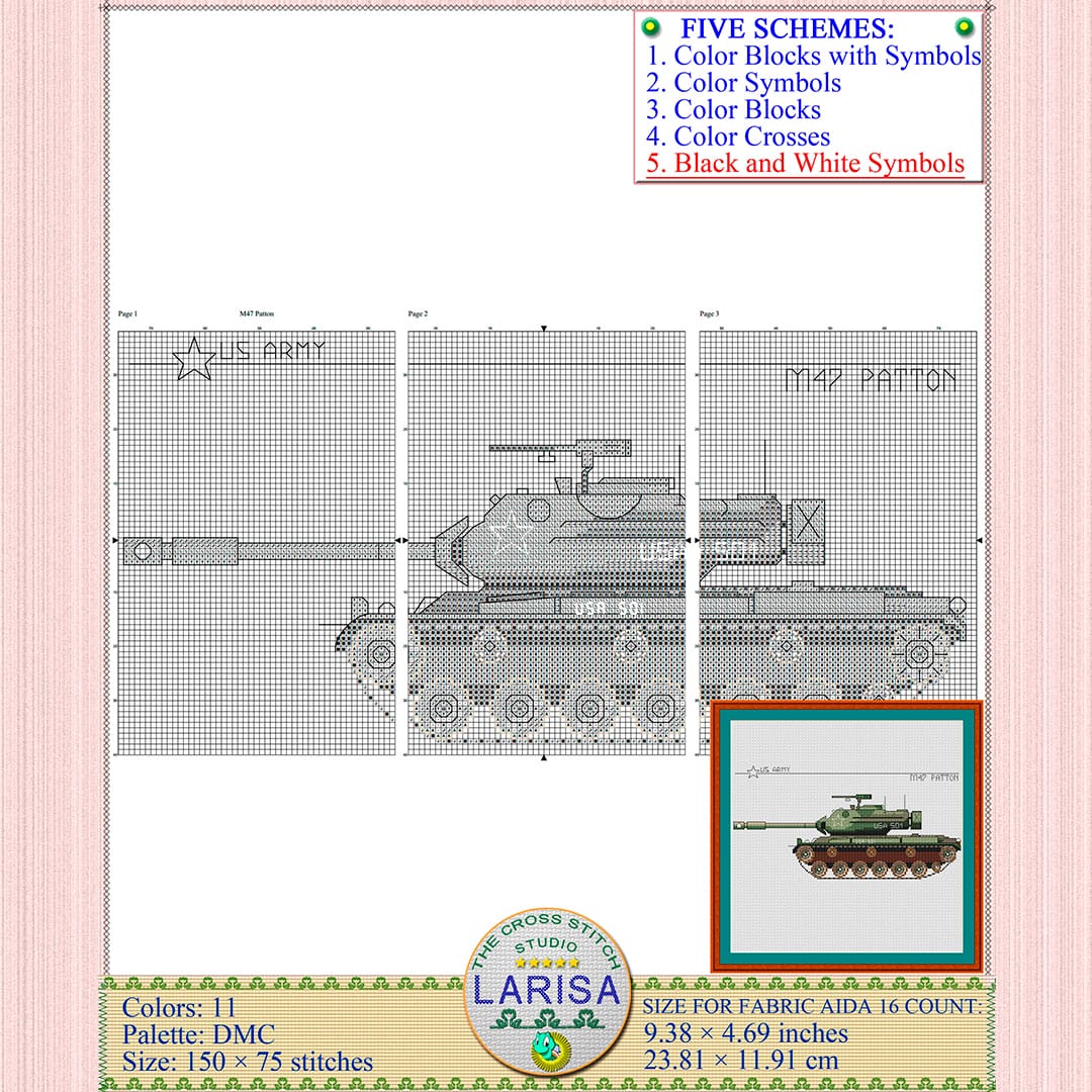 M47 Patton Cross Stitch Pattern | Patton Tank Chart 10 M47 Patton Cross Stitch Pattern