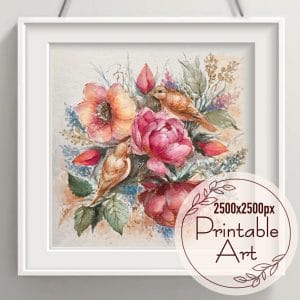 Watercolour painting - Birds and flowers