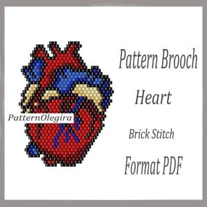 HEART Bead brooch pattern PDF file Love brick stitch bead pattern Olegirabeadpatterns