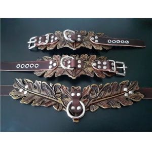 Handmade oak leaves bondage bdsm collar and wrist cuff