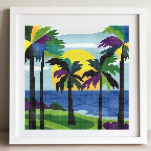 Cross stitch pattern Palm trees, cross stitch chart PDF