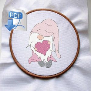 Gnome cross stitch pattern Valentine's Day cross stitch