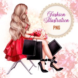 Fashion illustration - Girl in the red dress
