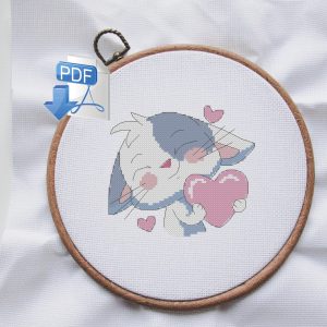 Cat cross stitch pattern, Valentines cross stitch PDF