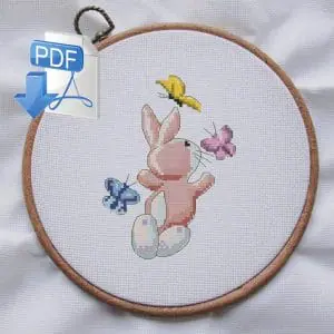 Bunny with butterflies cross stitch pattern PDF