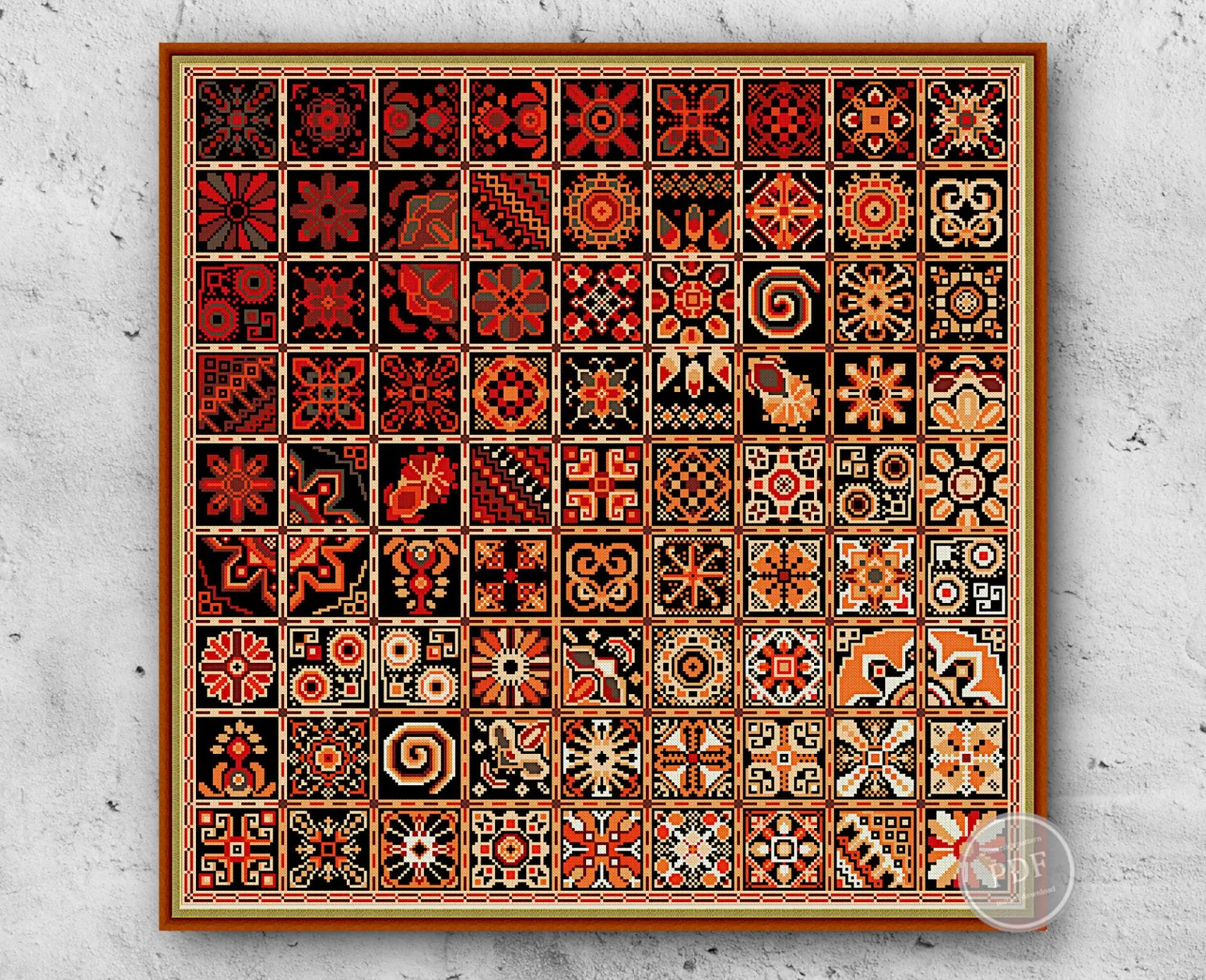 Sampler Cross Stitch Patchwork Tiles Geometric Squares Red – PDF 323