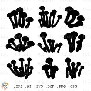 Honey Mushrooms Silhouettes Svg Cricut Stencil Templates
