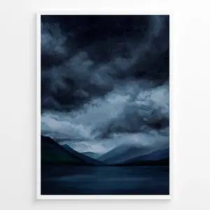dark lake dark mountains gloomy sky mist