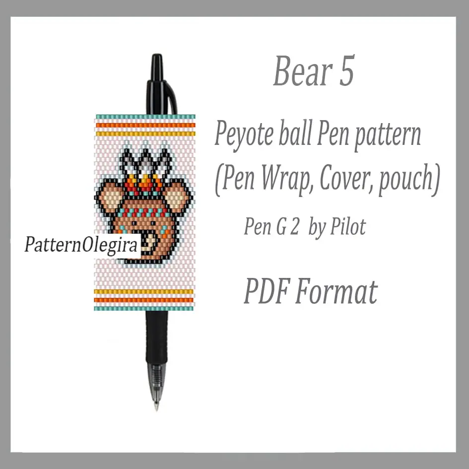 BEAR 5 bead pattern PDF file Bead pen wraps pilot G2 1 Bear 5 Pen wraps Bear cover pen Bear bead patterns Olegirabeadpatterns