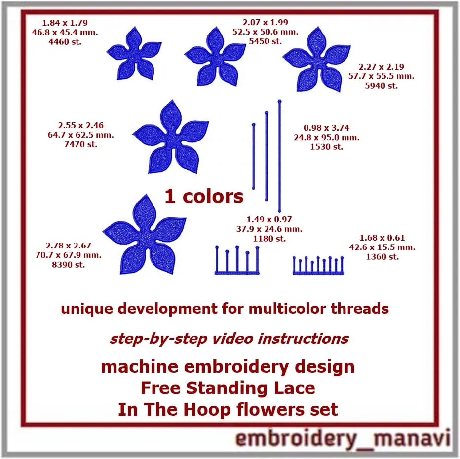 Embroidery FSL In The Hoop flowers designs set 2 Embroidery FSL In The Hoop flowers designs set - Image 2