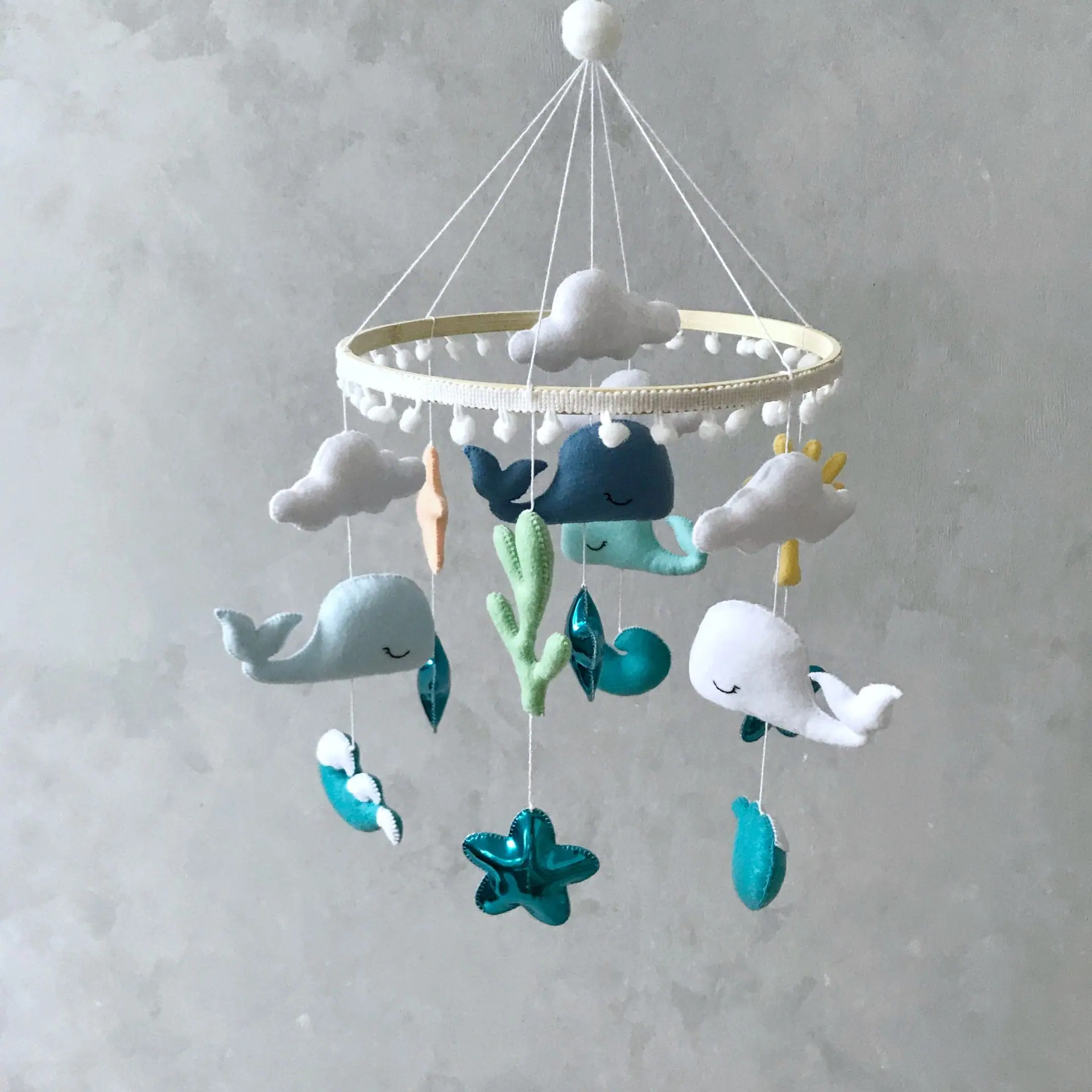 Blue whale mobile baby boy, Ocean crib mobile baby