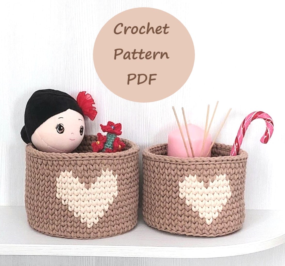 Nursery baskets with heart DIY pattern PDF and Video