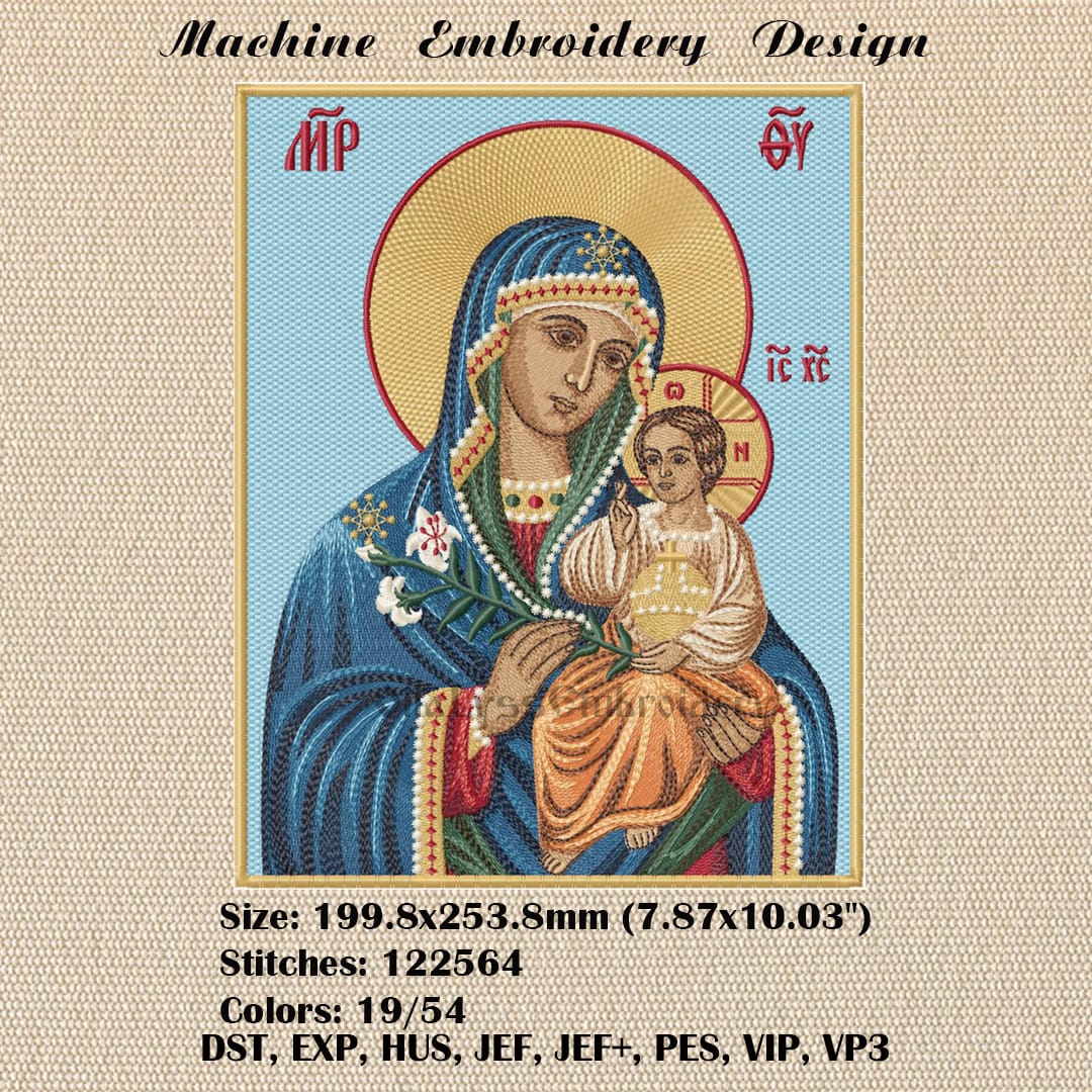 Virgin and Child icon embroidery design