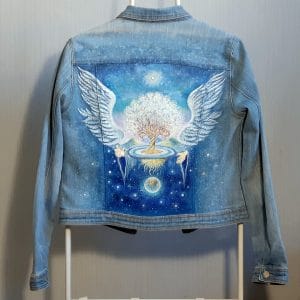 Denim jacket with the painting "tree of life"
