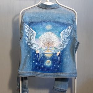 Women’s denim jacket with hand-painted . Boho chic denim jacket , designer clothes. Original hand-painted