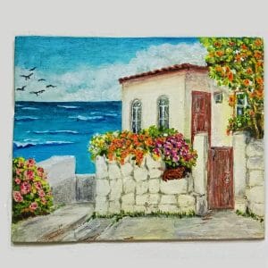 Painting Santorini House sea Original Art