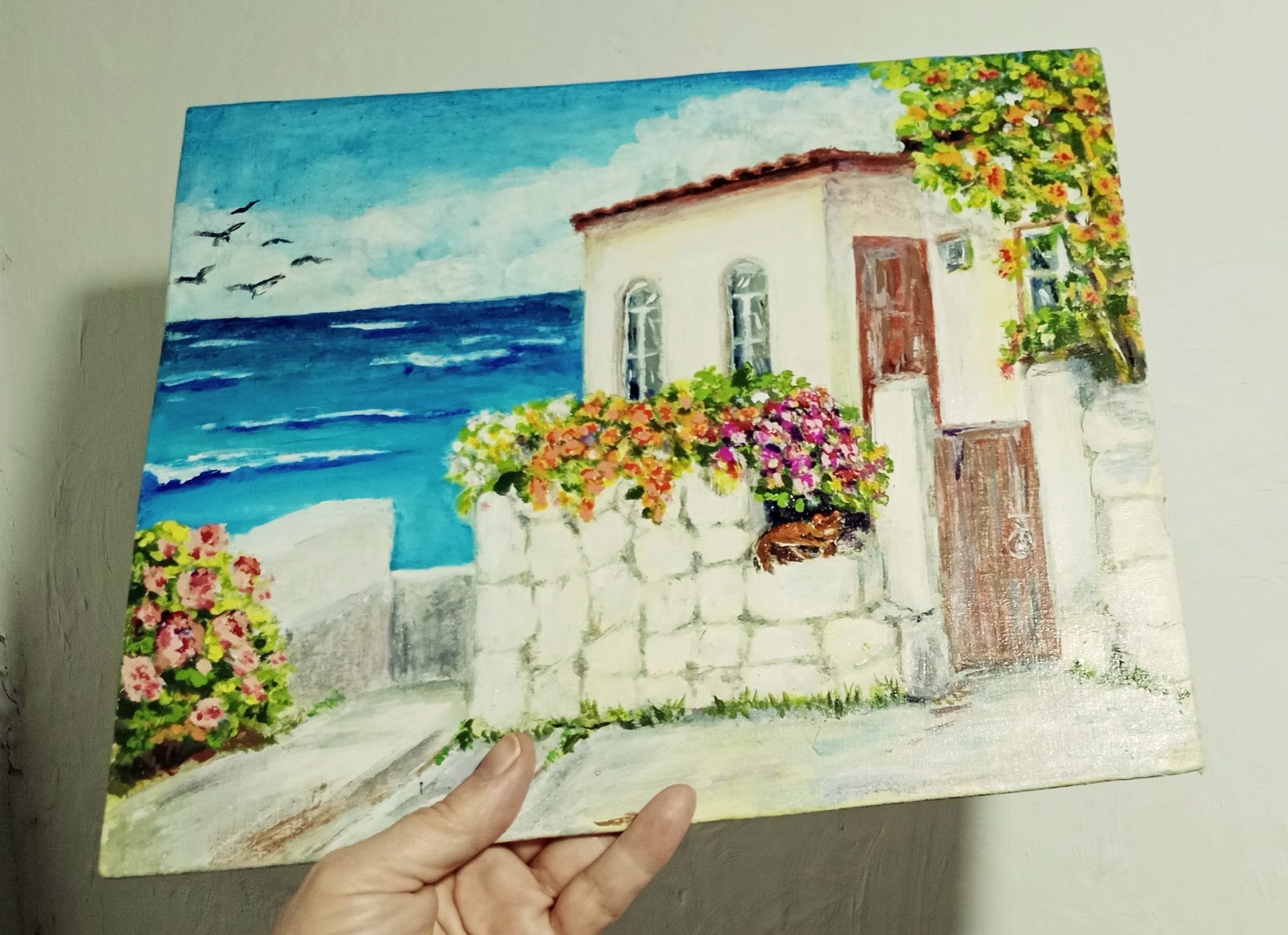 Painting Santorini House sea Original Art