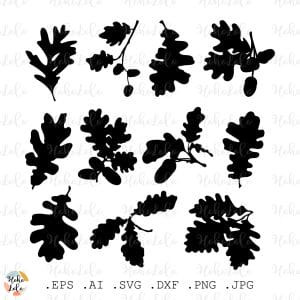 Oak Leaves Silhouette Svg Cricut Stencil Templates Dxf