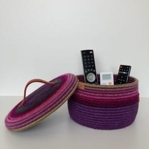 Purple storage basket with lid 5” x 8.5” Jute basket