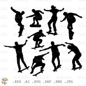 Skateboard People Silhouette Svg Cricut Stencil Templates