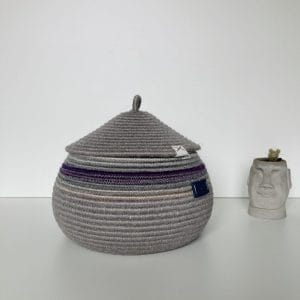 Grey jute storage basket with lid 20 cm x 18.5 cm Free shipping