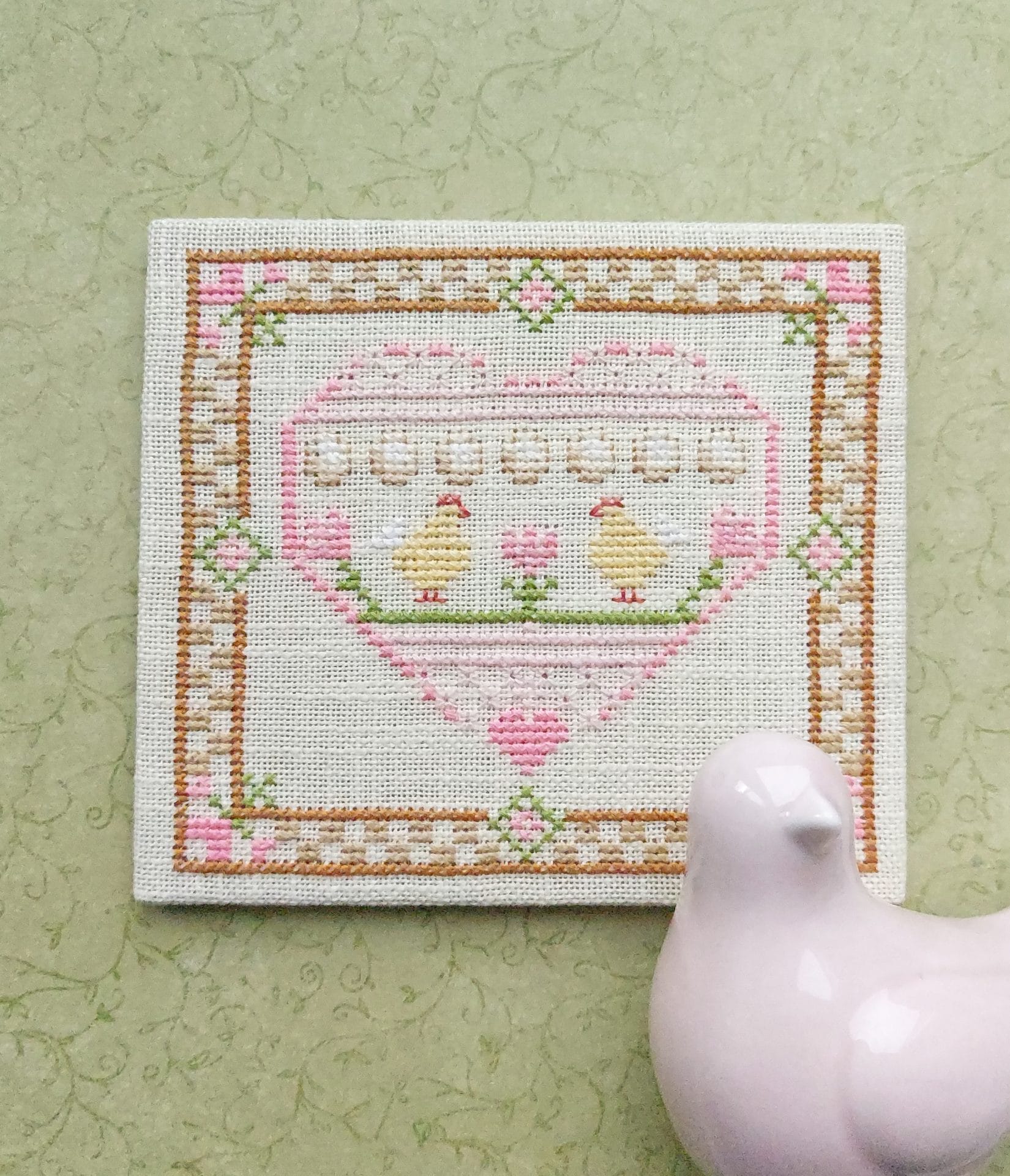 Easter Heart cross stitch pattern, Primitive Sampler 5 Easter cross stitch of a cute heart