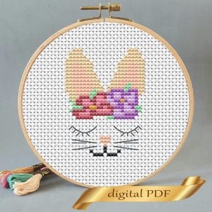 Easter pattern pdf cross stitch, Easy embroidery DIY, small pattern rabbit