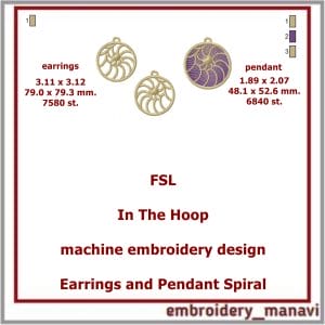 FSL In The Hoop Embroidery design Earrings and Pendant Spiral (ITH)