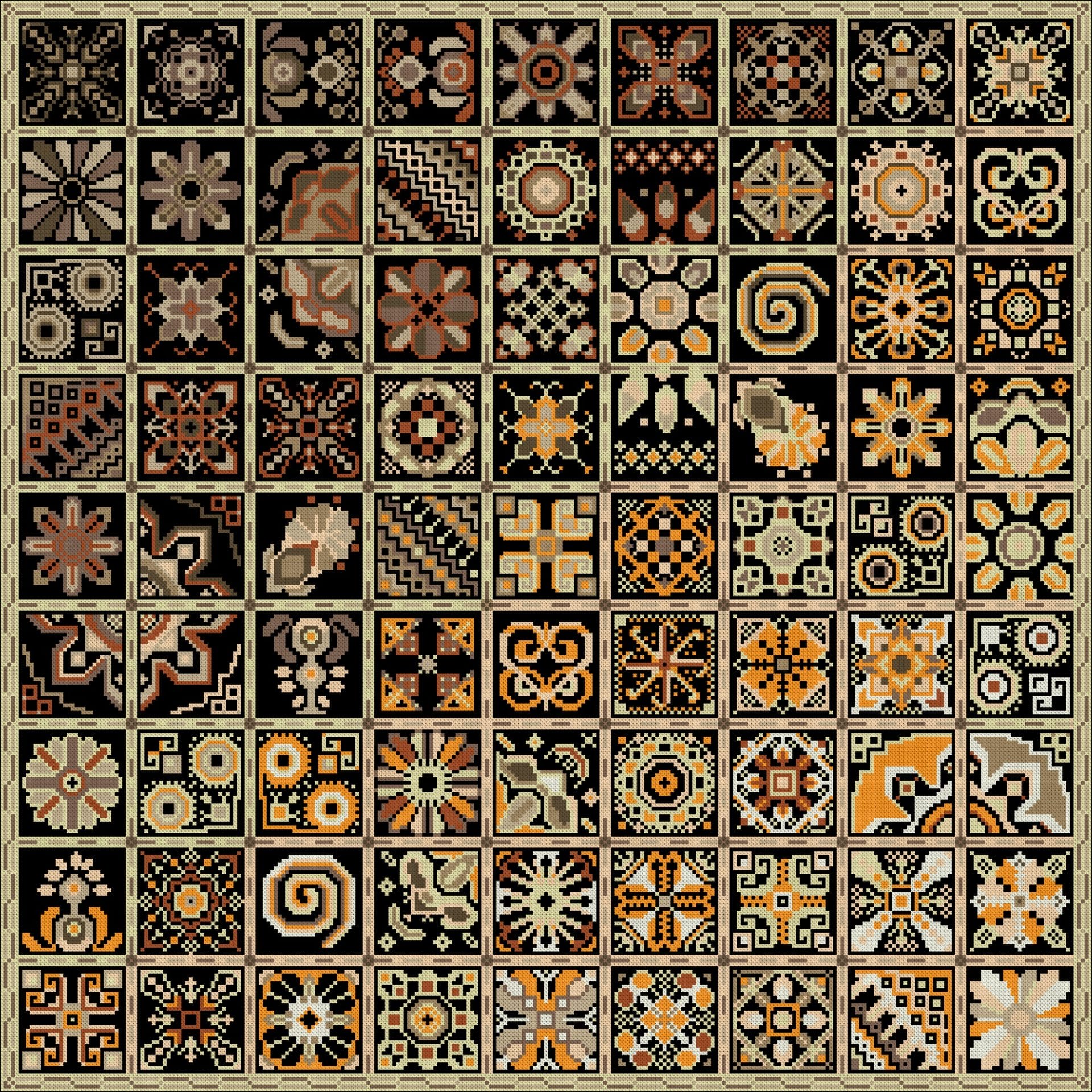 Cross Stitch Pattern Sampler Patchwork Tiles Geometric Squares Gold PDF 324