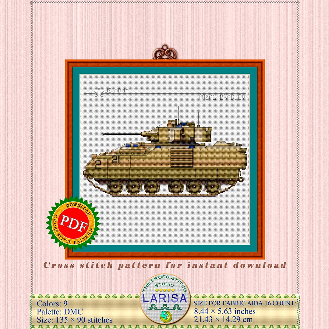 Bradley IFV Cross Stitch Pattern | M2 Bradley Chart 2 Bradley fighting vehicle embroidery design