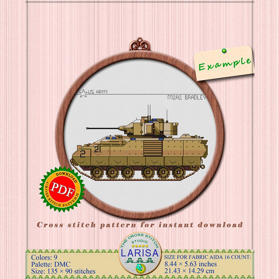 Bradley IFV Cross Stitch Pattern | M2 Bradley Chart 3 M2A2 Bradley tank side view pattern
