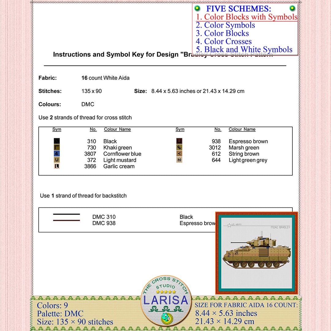 Bradley IFV Cross Stitch Pattern | M2 Bradley Chart 6 Embroidery art M2A2 Bradley military