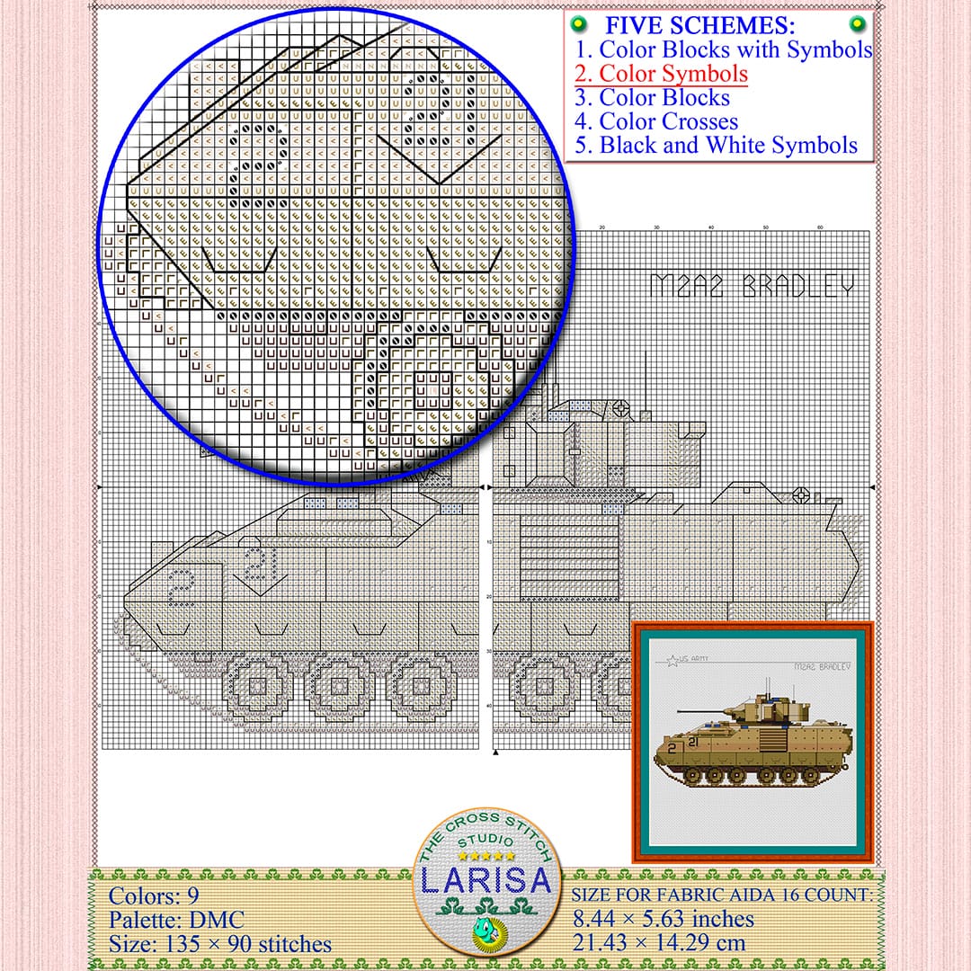 Bradley IFV Cross Stitch Pattern | M2 Bradley Chart 7 M2A2 Bradley 2-7 Infantry Regiment