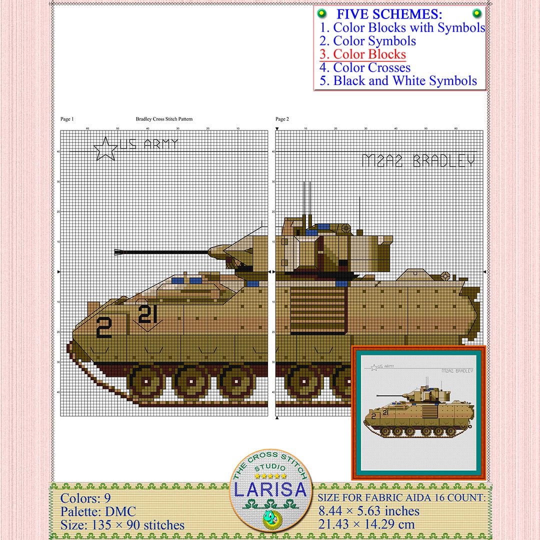 Bradley IFV Cross Stitch Pattern | M2 Bradley Chart 8 M2A2 Bradley IFV Operation Desert Storm