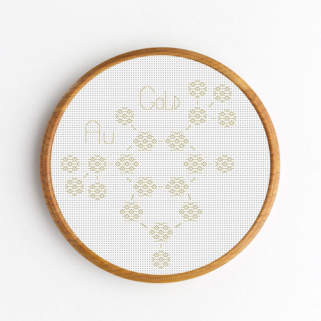 Scientific Project Molecule Gold Cross Stitch Pattern PDF, DIY Gift