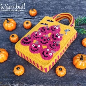 Funny Pumpkins gift bag, wrapping bag crochet, halloween present, crochet candy bag, trick or treat pattern, magicyarnball