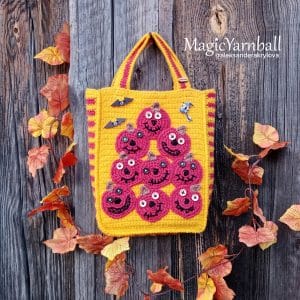 Funny Pumpkins gift bag, wrapping bag crochet, halloween present, crochet candy bag, trick or treat pattern, magicyarnball