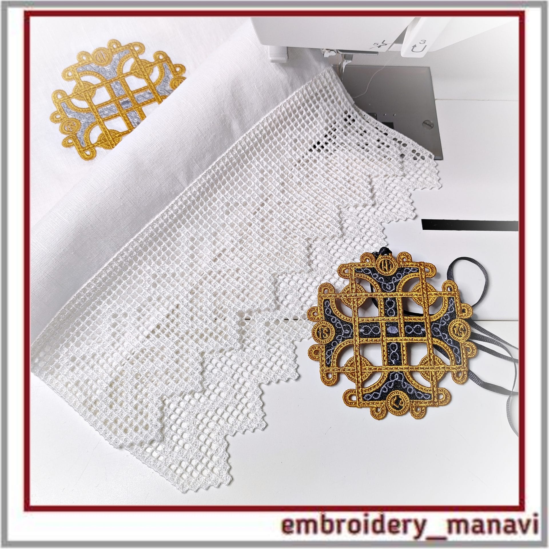 Set 4 embroidery designs Cross of 3 types and Filet border