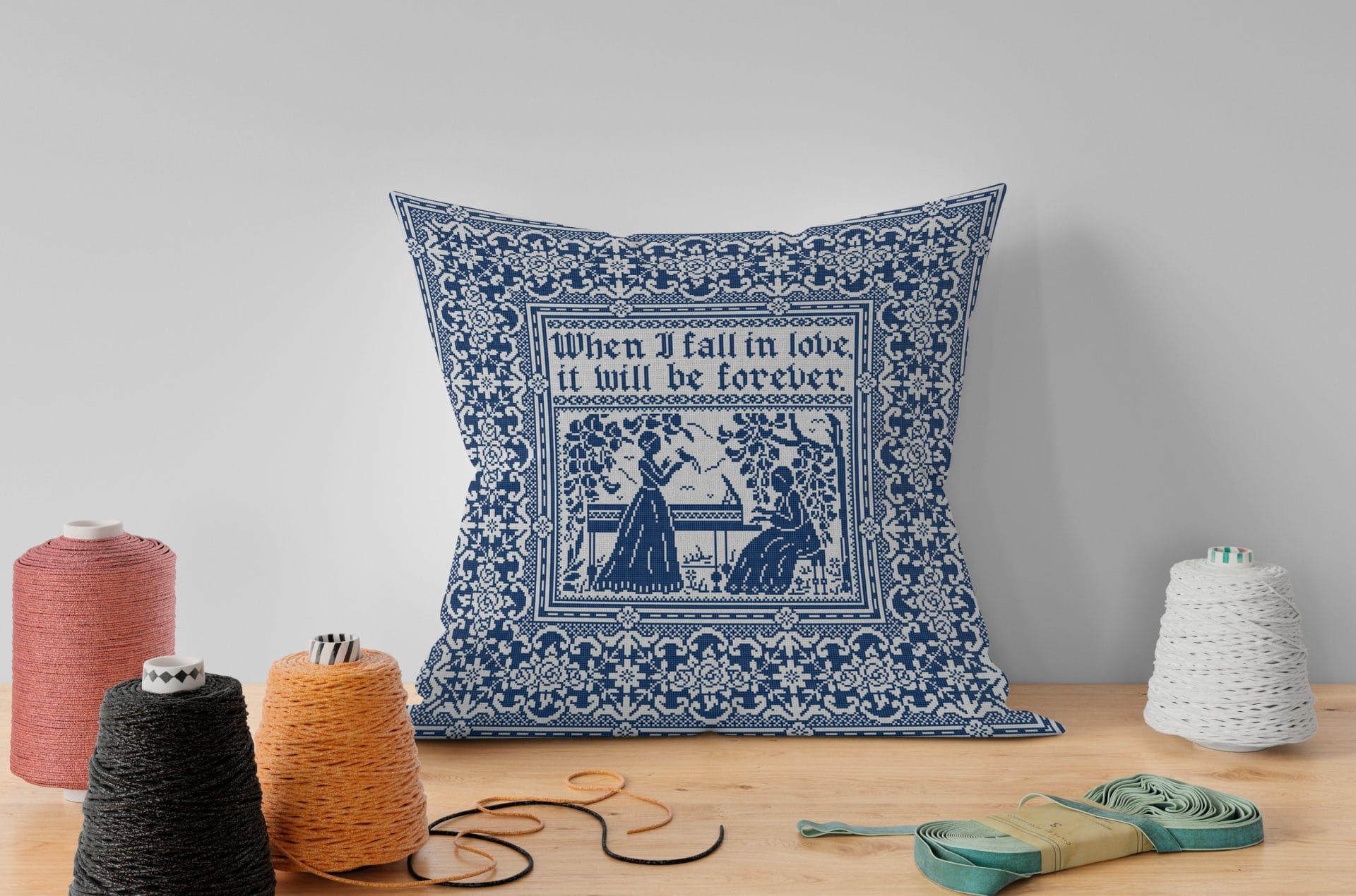 Cross stitch pattern Sense and Sensibility Sampler 2 Embroidered pillow