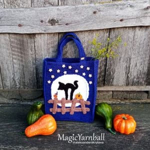 Halloween full moon cat, crochet pattern gift candy bag, PDF, magicyarnball