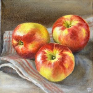Three Apples,still life,oil on canvas, Wall Art 1