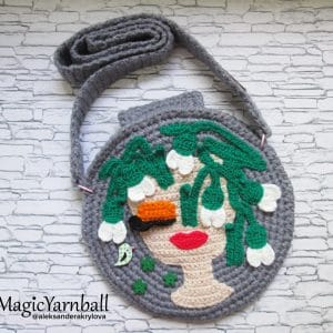Spring Bag pattern, crochet snowdrop, gray round shoulder bag, format PDF, magicyarnball
