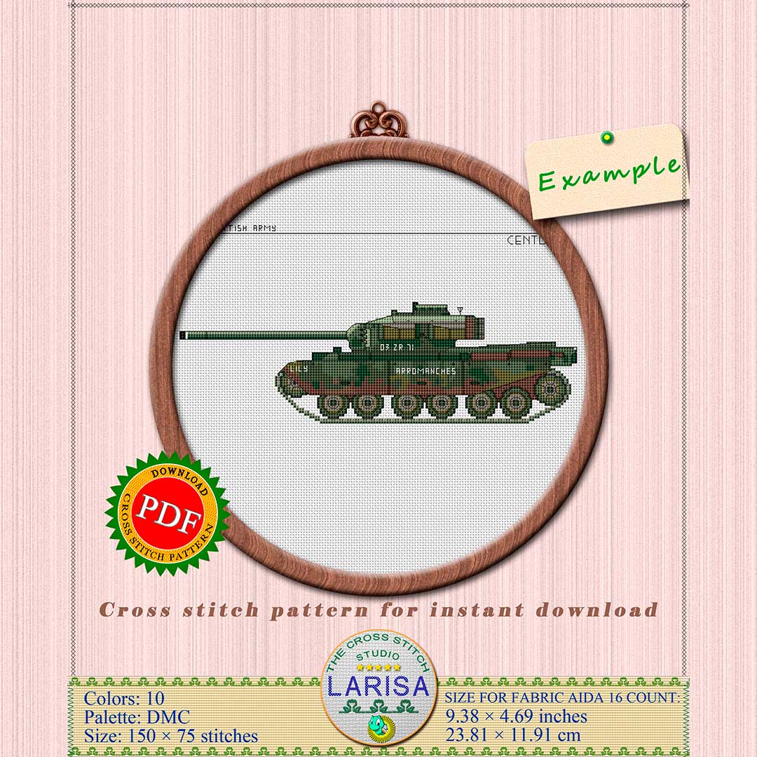 Centurion Tank Cross Stitch Pattern | Main Battle Tank Centurion 3 Cross stitch of Centurion Mk 3 tank