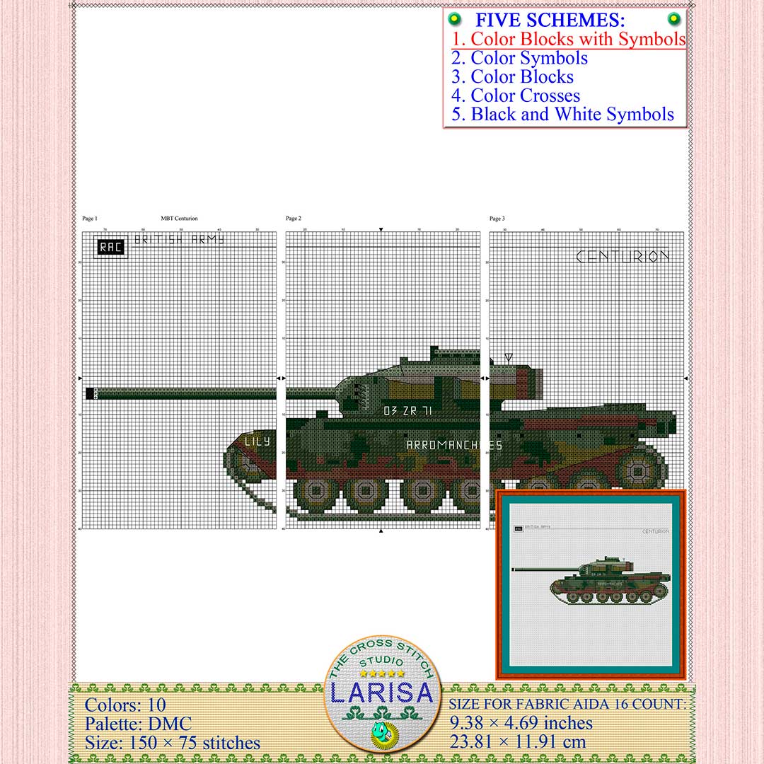 Centurion Tank Cross Stitch Pattern | Main Battle Tank Centurion 4 Centurion 'Arromanches' stitch chart