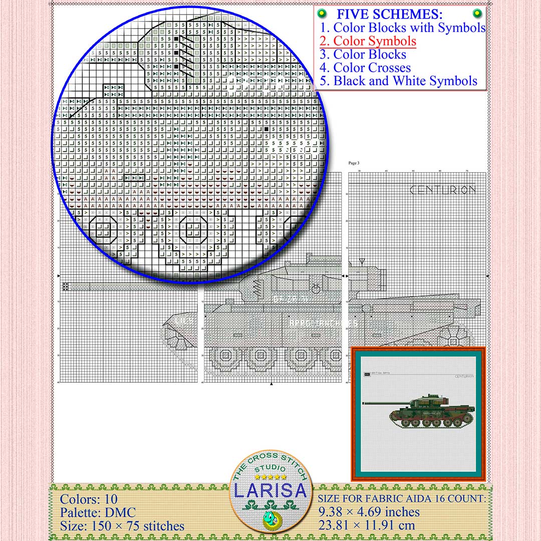 Centurion Tank Cross Stitch Pattern | Main Battle Tank Centurion 7 Historic Centurion Mk 3 tank depiction