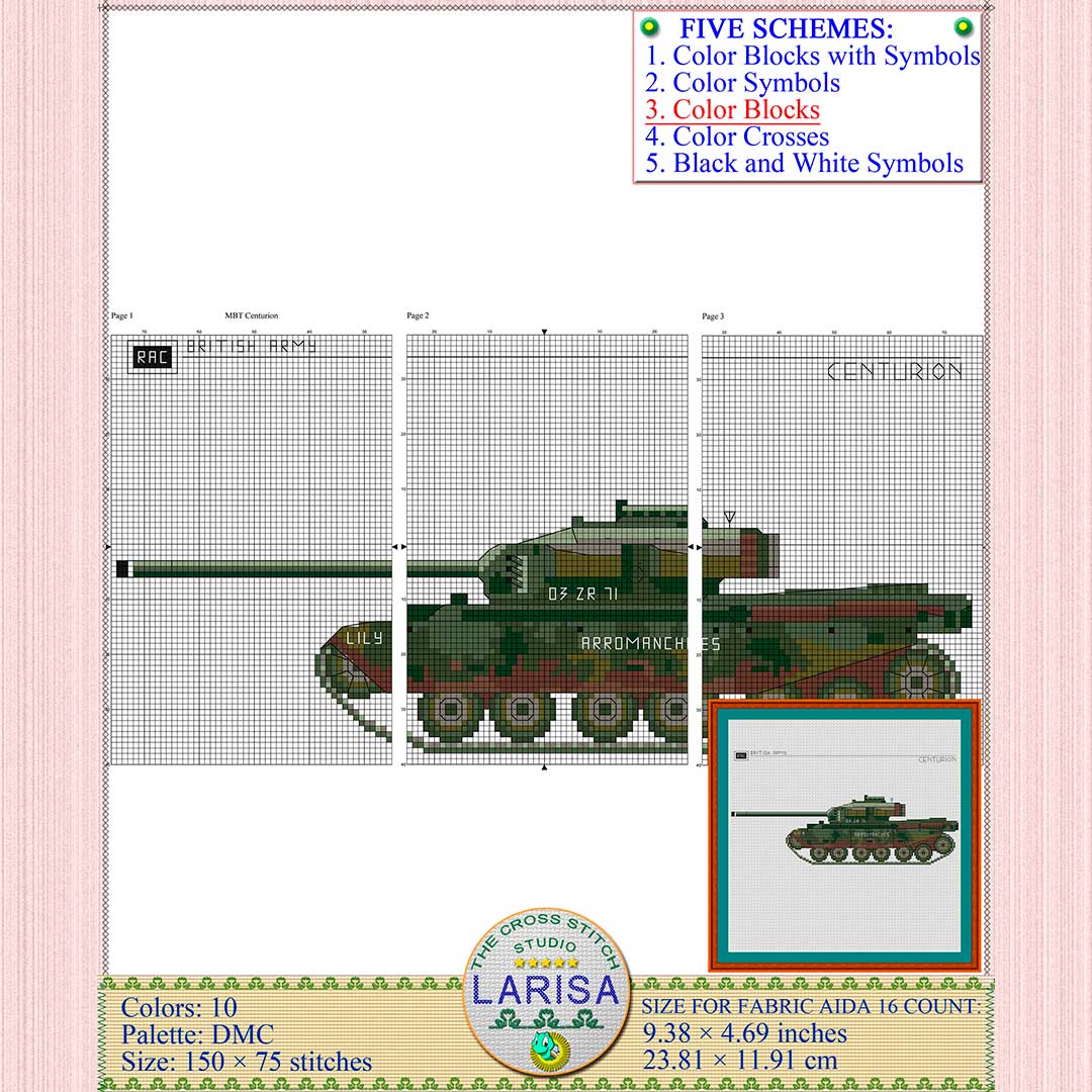 Centurion Tank Cross Stitch Pattern | Main Battle Tank Centurion 8 Embroidery pattern of Centurion tank