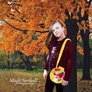 Autumn Bag pattern PDF, crochet leaves, yellow round shoulder bag, exclusive designs, magicyarnball