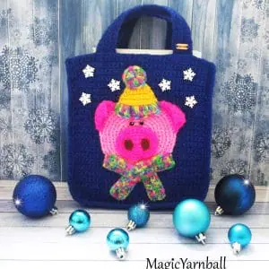 Pink Pig in a scarf christmas, crochet gift bag, pattern Instant Digital, format PDF