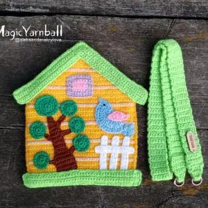 Crochet bag Country house, pattern easy, a little girl for a walk